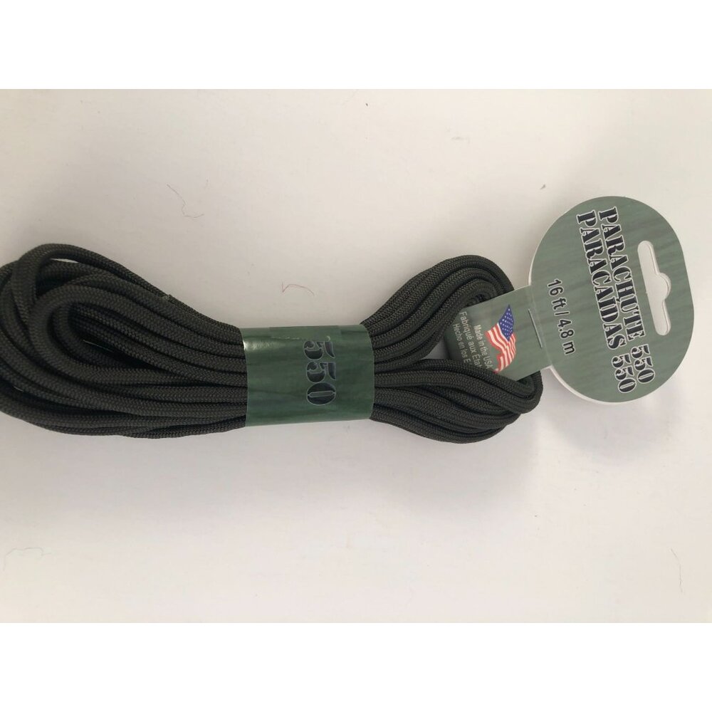 Paracord 550 Parachute Cord 16 Ft & 24 Ft Options Durable Nylon Rope Black